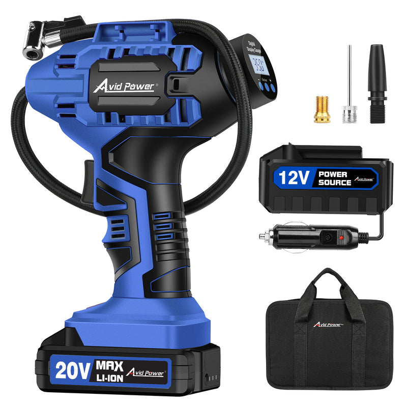 AVID POWER Tire Inflator Portable Air Compressor,20V Cordless Tire Pump, Rechargeable Air Pump for Car Tires and other Inflatables (Blue)
