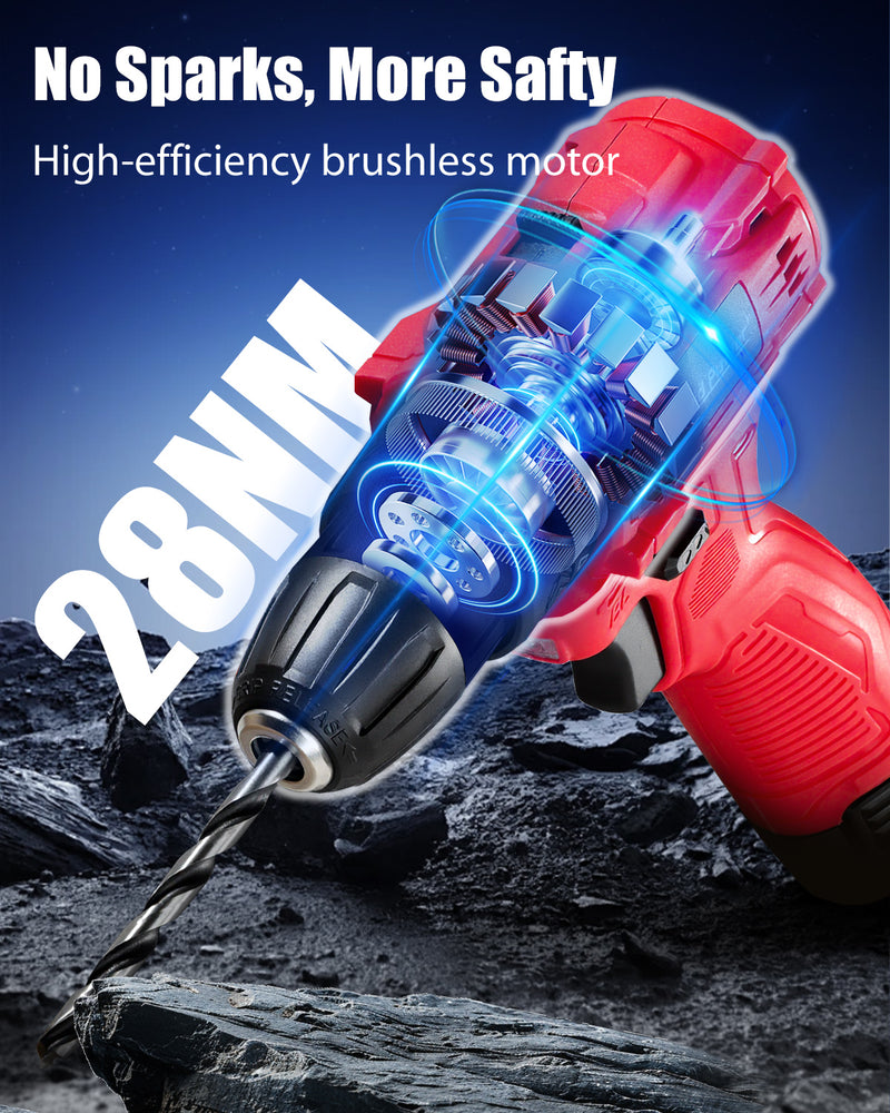 AVID POWER 12V Brushless Power Drill Set, 2-Speed Control, 3/8-Inch Keyless Chuck & 25+1 Position, Electric Drill Cordless Driver Kit with 2000mAh Battery, Charger and 22pcs Accessories