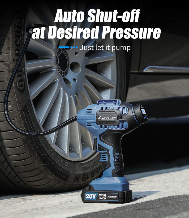 AVID POWER Tire Inflator Portable Air Compressor,20V Cordless Tire Pump, Rechargeable Air Pump for Car Tires and other Inflatables (Dark Blue)