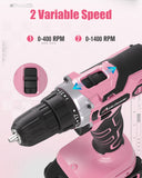 AVID POWER 20V MAX Power Drill Kit, Cordless Drill Set with Battery and Charger, 2 Variable Speed, 3/8-Inch Keyless Chuck, 19 Position and 22pcs Bits - Pink