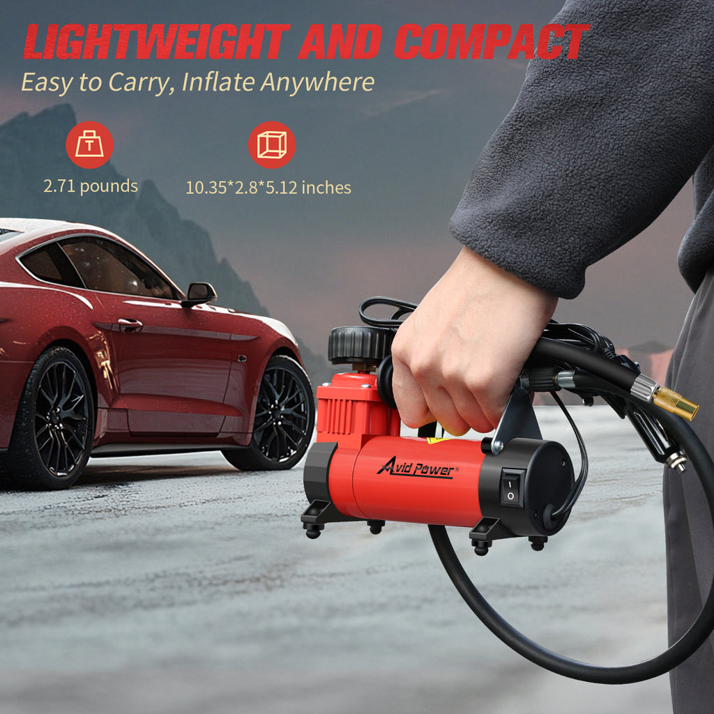 AVID POWER 12V DC Tire Inflator Portable Air Compressor, Compact Air Pump w/Copper Motor, Easy Operation 12V Tire Pump w/ 3 Adapters
