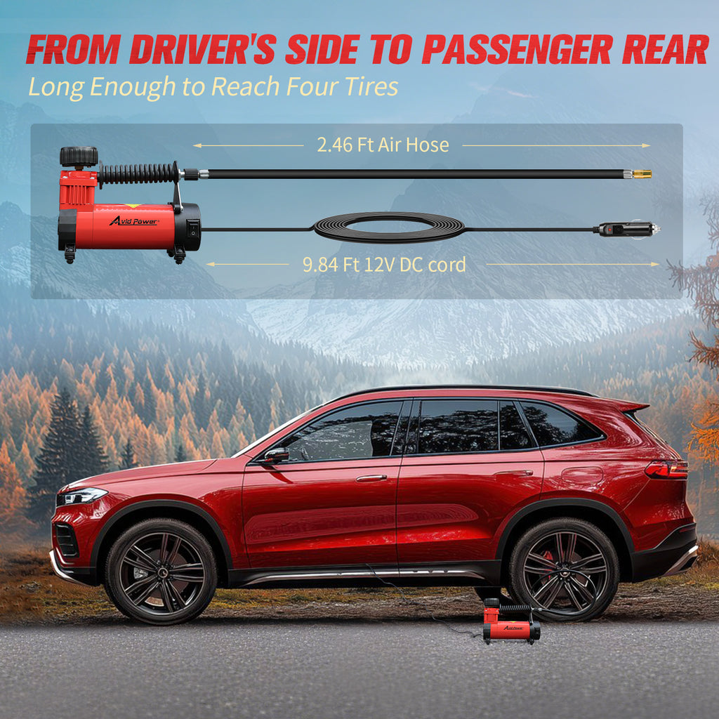 AVID POWER 12V DC Tire Inflator Portable Air Compressor, Compact Air Pump w/Copper Motor, Easy Operation 12V Tire Pump w/ 3 Adapters