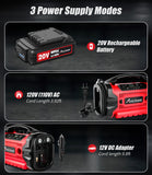 Avid Power Tire Inflator Portable Air compressor, 3 Power Source (110V AC,12V DC, 20V Battery), Car Air Pump w/Inflation & Deflation Modes, Triple Power Tire Inflator w/Dual Powerful Motors
