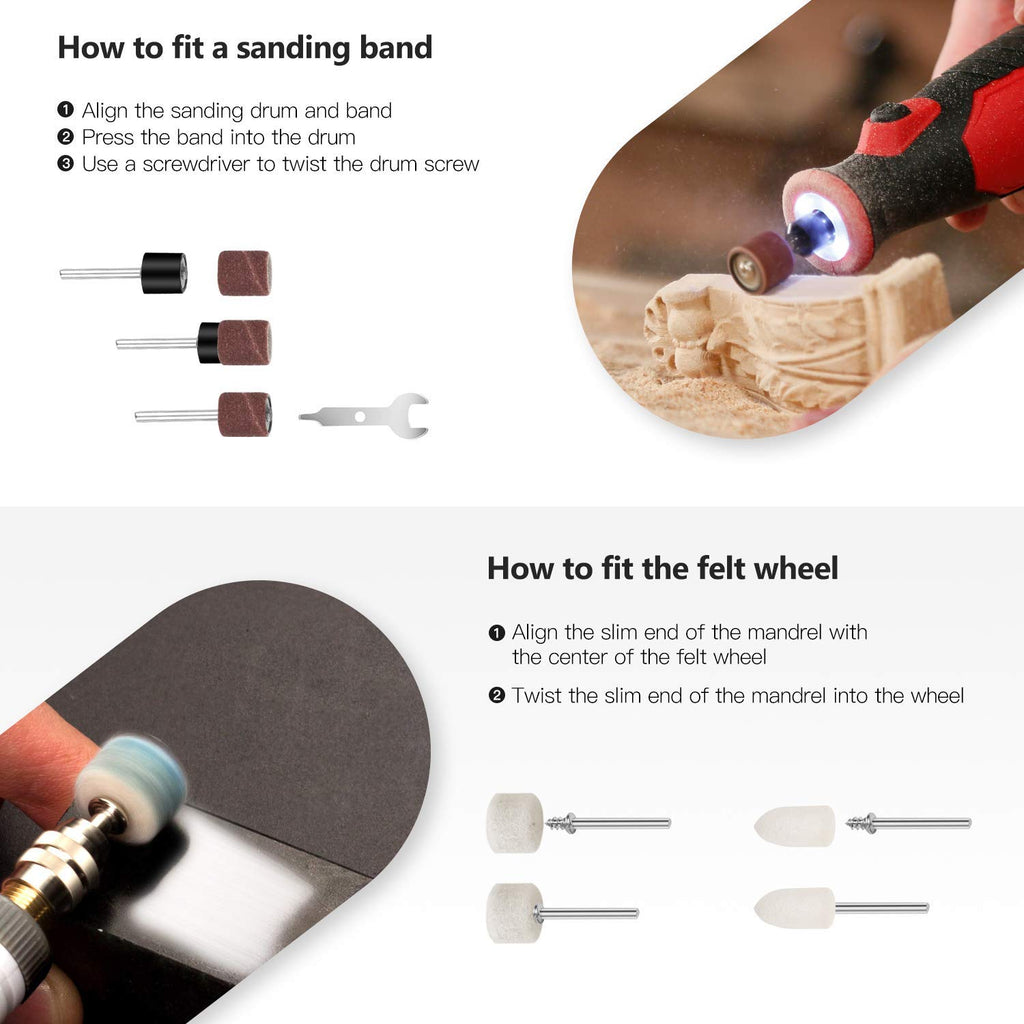 8V Li-ion Cordless Micro Rotary Tool with Five-Speed, 4 Front LED Lights and 60pcs Accessories Kit for Carving, Engraving, Cutting