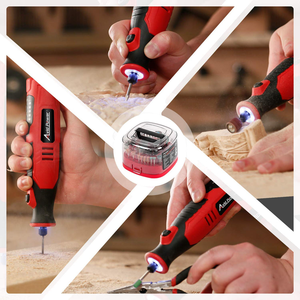 8V Li-ion Cordless Micro Rotary Tool with Five-Speed, 4 Front LED Lights and 60pcs Accessories Kit for Carving, Engraving, Cutting