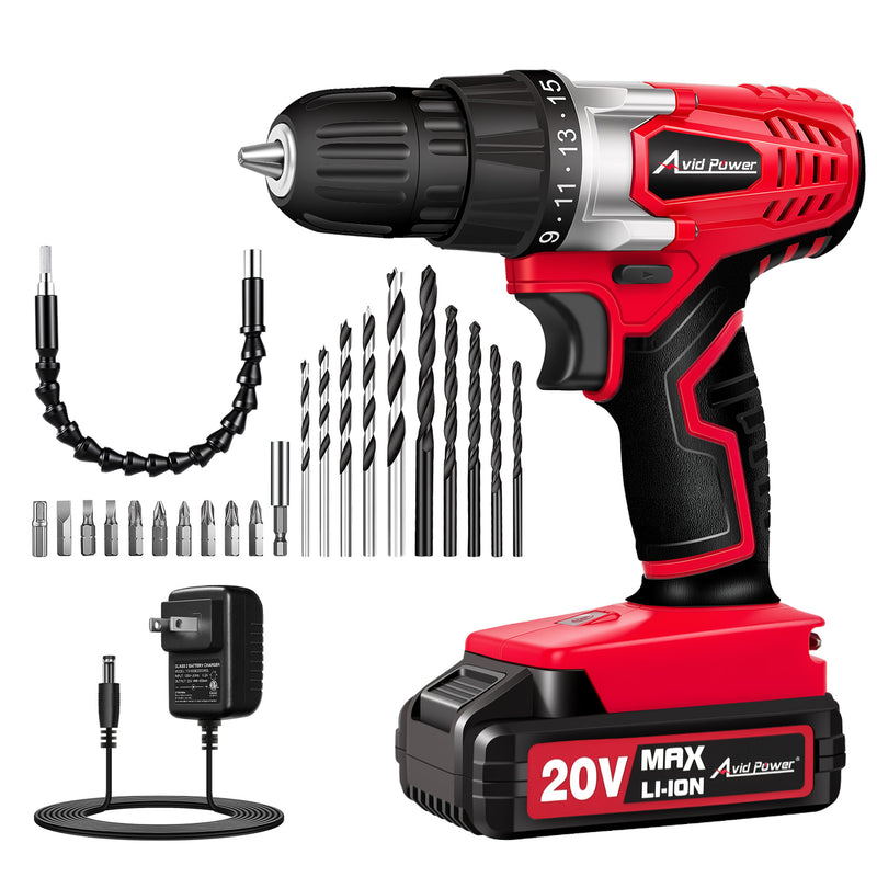 AVID POWER 20V Cordless Electric Power Drill Driver Set 3/8“ for Home DIY