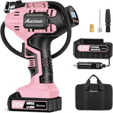 AVID POWER Cordless Tire Inflator Portable Air Compressor, 20V Tire Pump Auto Shut-Off, Rechargeable Battery & 12V DC Adapter, Digital Pressure Gauge, Fast 30LPM for Car/Motorcycle/Bike/Ball, Pink
