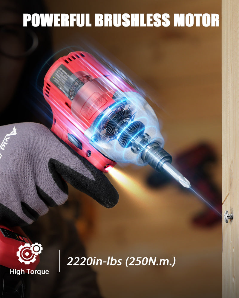 AVID POWER Impact Driver Kit, 250N.m. 20V Cordless Impact Driver Set, 2 Variable Speeds, 1/4 Impact Driver with Brake Stop Function, 4Pcs Sockets & 4Pcs Driver Bits