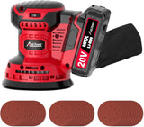 AVID POWER 20V Cordless Random Orbital Sander Tool 5”, 6 Variable Speeds Battery Sander, 7000-11000 RPM, 2.0Ah Battery, Charger, 30 Pcs Sandpapers, Dust Collection Bag, Woodworking, Paint Removal