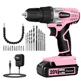 AVID POWER 20V Cordless Pink Power Drill Driver Set Lightweight for Women