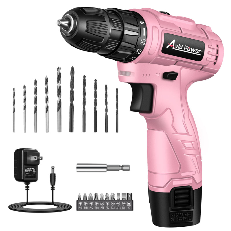 AVID POWER 12V Cordless Pink Drill Set, Power Driver with 21 Bits for Women