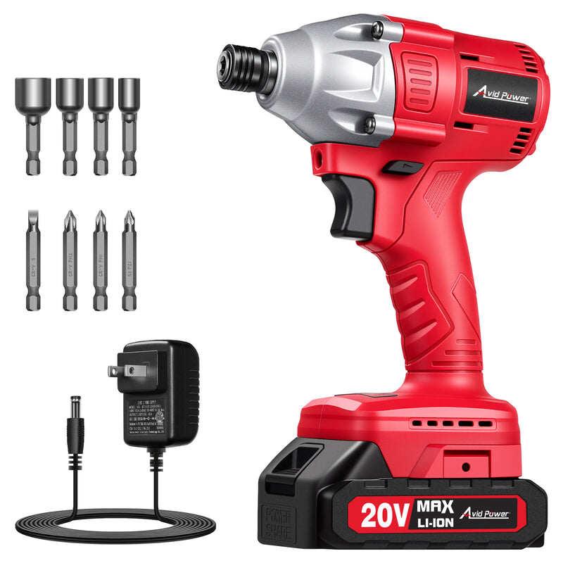 AVID POWER Impact Driver Kit, 250N.m. 20V Cordless Impact Driver Set, 2 Variable Speeds, 1/4 Impact Driver with Brake Stop Function, 4Pcs Sockets & 4Pcs Driver Bits