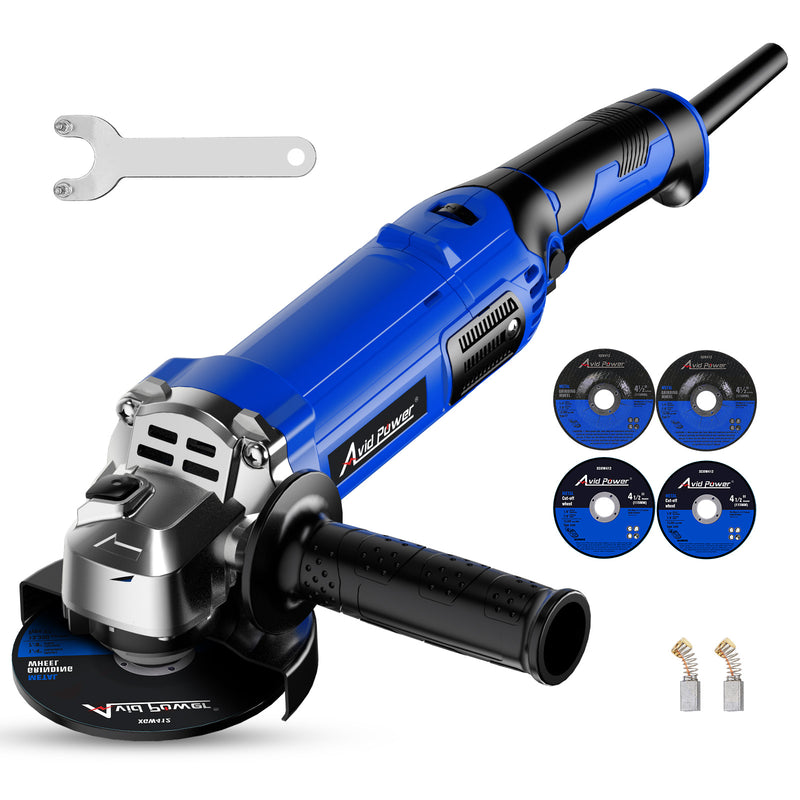 AVID POWER Angle Grinder 4-1/2 Inch 8.0 Amp 1000W Electric Grinder Tool 7-Variable-Speed Metal Grinder, 11,500 RPM, Paddle Switch with Lock-on Button, Cutting & Grinding Wheels and Side Handle - Blue