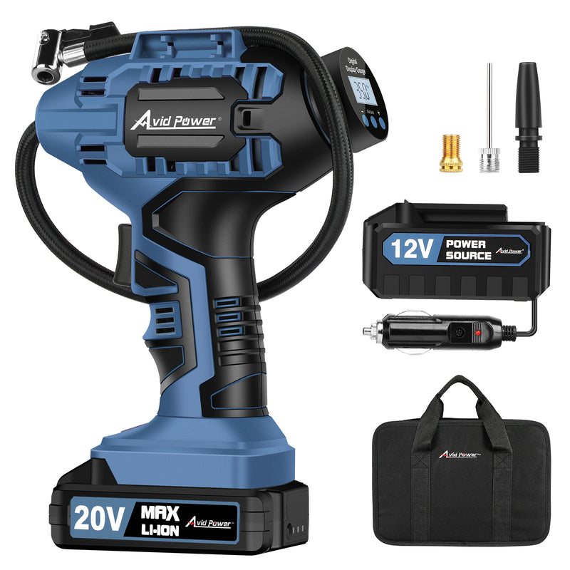 AVID POWER Tire Inflator Portable Air Compressor,20V Cordless Tire Pump, Rechargeable Air Pump for Car Tires and other Inflatables (Dark Blue)