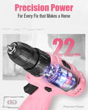 AVID POWER 12V Cordless Pink Drill Set, Power Driver with 21 Bits for Women