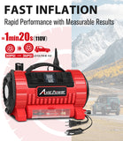 AVID POWER Tire Inflator Portable Air Compressor, 12V DC/110V AC Car Tire Pump with Inflation and Deflation, 5 Preset Modes, Digital LCD Gauge for Car Tires, Bike, and Air Mattress (Dark Red)