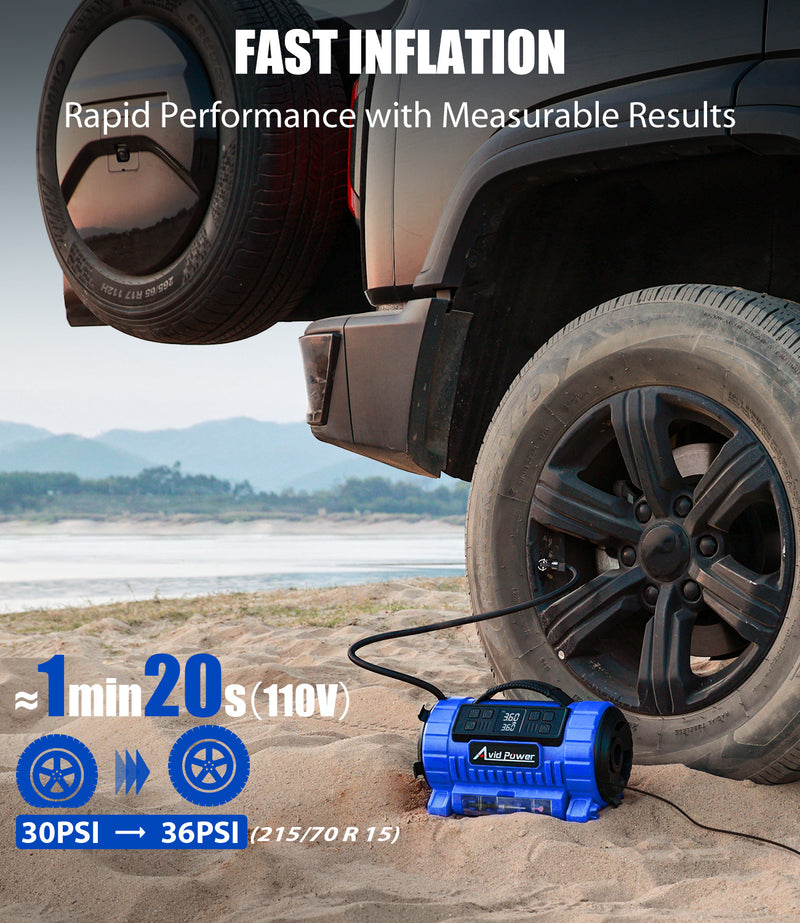 AVID POWER Portable Tire Inflator Air Compressor, 110V AC/12V DC Dual Power, Fast-Inflating Air Pump with 5 Preset Modes, Digital LCD Gauge, Inflation & Deflation for Car, Bike Tires & Air Mattresses