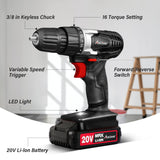 AVID POWER 20V Cordless Drill Set for Home DIY & Beginner Projects - Lightweight Power Drill with Battery & 22 Accessories, 3/8" Keyless Chuck, Ideal for Furniture Assembly & Household Repairs (Black)