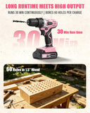 AVID POWER 20V Cordless Pink Power Drill Driver Set Lightweight for Women