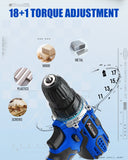 AVID POWER 20V MAX Power Drill Kit, Cordless Drill Set with Battery and Charger, 2 Variable Speed, 3/8-Inch Keyless Chuck, 19 Position and 22pcs Bits - Blue
