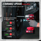 AVID POWER 1/2 Impact Wrench Brushless, 20V Cordless Impact Gun w/ 3 Variable Speed, Max Torque 370ft-lbs (500N.m), 3.0Ah Li-ion Battery, 4Pcs Impact Sockets, Fast Charger