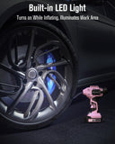AVID POWER Cordless Tire Inflator Portable Air Compressor, 20V Tire Pump Auto Shut-Off, Rechargeable Battery & 12V DC Adapter, Digital Pressure Gauge, Fast 30LPM for Car/Motorcycle/Bike/Ball, Pink