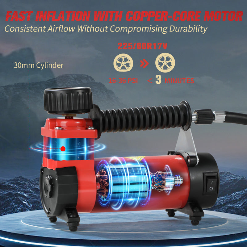 AVID POWER 12V DC Tire Inflator Portable Air Compressor, Compact Air Pump w/Copper Motor, Easy Operation 12V Tire Pump w/ 3 Adapters