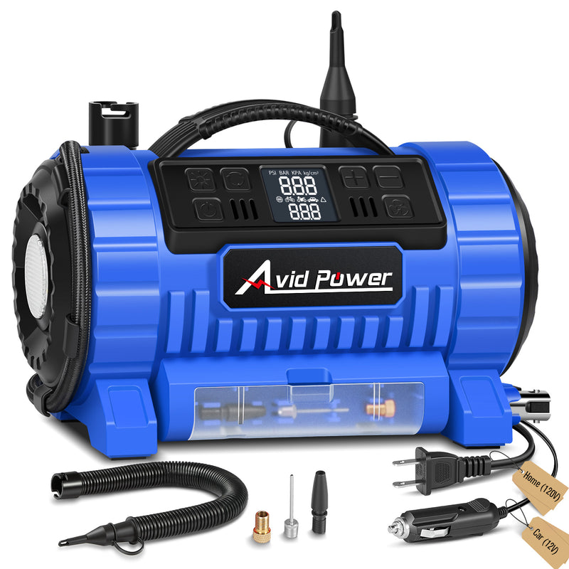 AVID POWER Portable Tire Inflator Air Compressor, 110V AC/12V DC Dual Power, Fast-Inflating Air Pump with 5 Preset Modes, Digital LCD Gauge, Inflation & Deflation for Car, Bike Tires & Air Mattresses