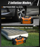 Tire Inflator Air compressor Portable w/ 3 Power Source (110V AC, 12V DC, 20V Battery), Car Tire Pump w/Inflation & Deflation Modes, Triple Power Tire Inflator w/Dual Powerful Motors (Orange)