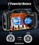 Tire Inflator Air compressor Portable w/ 3 Power Source (110V AC, 12V DC, 20V Battery), Car Tire Pump w/Inflation & Deflation Modes, Triple Power Tire Inflator w/Dual Powerful Motors (Orange)