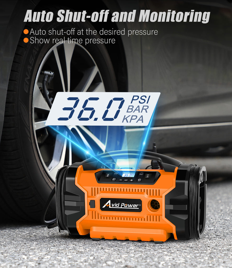 Avid Power Tire Inflator Portable Air compressor, Triple Power Source, Car  Air Pump w/Inflation & Deflation Modes, Car Air Inflator w/Dual Powerful 