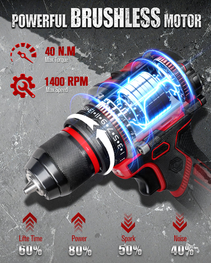 AVID POWER Brushless Power Drill Set, 20V Cordless Drill Driver Kit with 2.0Ah Battery and Charger, 3/8-Inch Metal Chuck, 355 In-lbs Torque, 2-Variable Speed, 26 Position and 22pcs Accessories