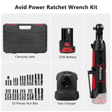Avid Power 3/8" Cordless Electric Ratchet Wrench Set, 50N.m(37 Ft-lbs) 12V Cordless Ratchet Kit w/ 1-Hour Fast Charger, 2.0Ah Battery, Variable Speed, 10 Sockets