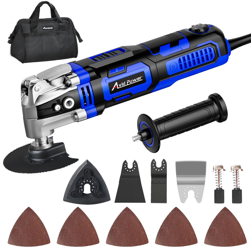 AVID POWER Oscillating Tool, 3.5-Amp Oscillating Multi Tool with 4.5° Oscillation Angle, 6 Variable Speeds and 13pcs Saw Accessories, Auxiliary Handle and Carrying Bag - Blue