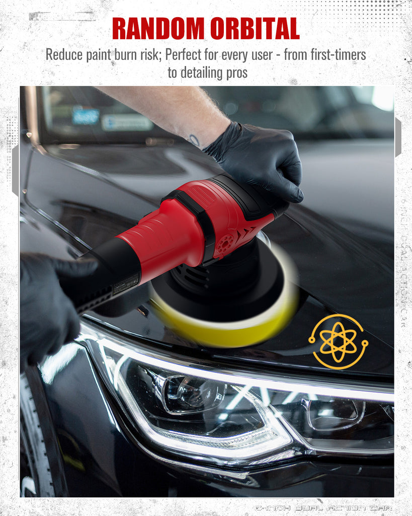 AVID POWER Dual Action Car Polisher - 6 Inch, 6 Variable Speeds, With Pads & Handle