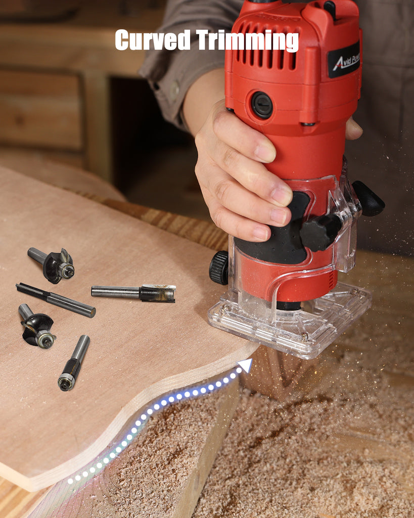 6.5Amp Compact Router, 1.25 HP Wood Palm Router Tool With 6 Variable Speeds, Includes 15-Piece 1/4" Router Bit Set, 30000 R/MIN Wood Trimmer