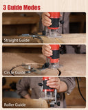 AVID POWER 630W 5.3 Amp Wood Router Tool with Fixed Base Compact Router for Woodworking, 35,000 RPM, 1/4” collet & 5 Trim Bits, Straight & Roller Guide, 2 Wrenches and Carbon Brushes