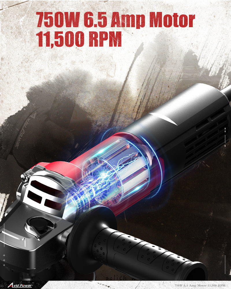 AVID POWER Angle Grinder 4-1/2 inch Electric Grinder Tools 750W 6 Amp Metal Grinder, 11500 RPM, with Grinding and Cutting Wheels, Auxiliary Handle, Wrench for Cutting and Grinding