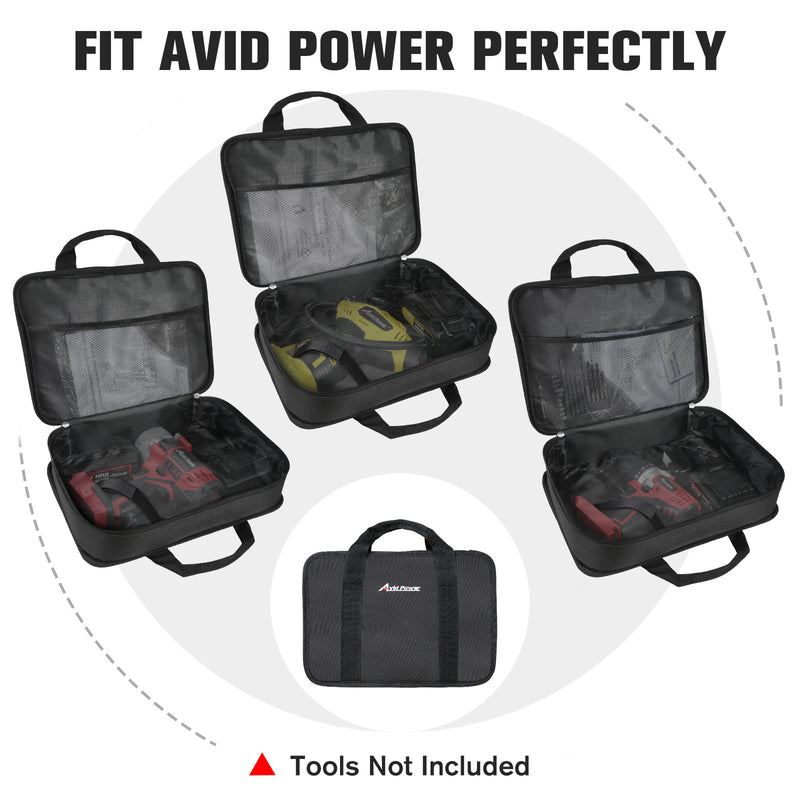 AVID POWER Storage Tool Case Bag, Suitable for Pistol-Grip Tire Inflator, Cordless Drill, Brushed/Brushless Impact Wrench, Original Soft Canvas Bag with Mesh Dividers & Double Zipper
