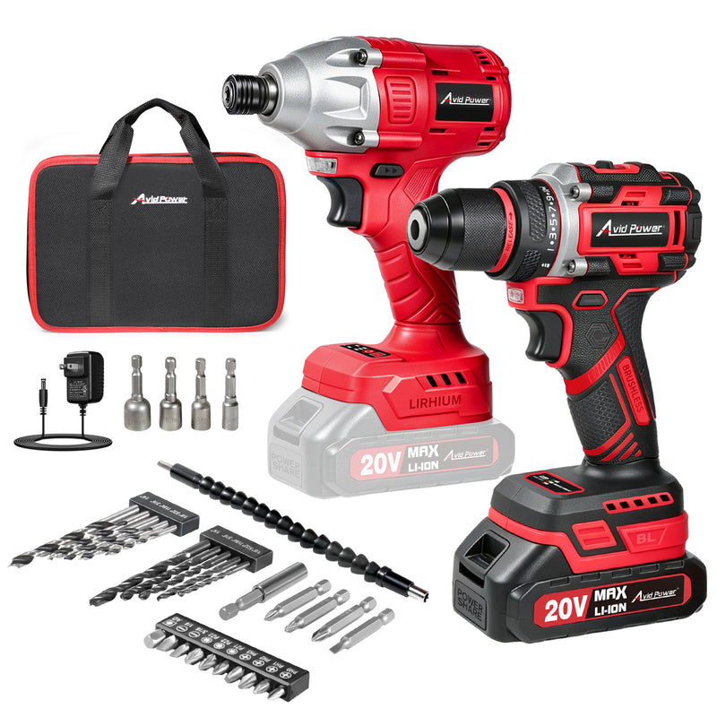 AVID POWER 20V Cordless Brushless Drill & Impact Driver Combo Kits with Bag