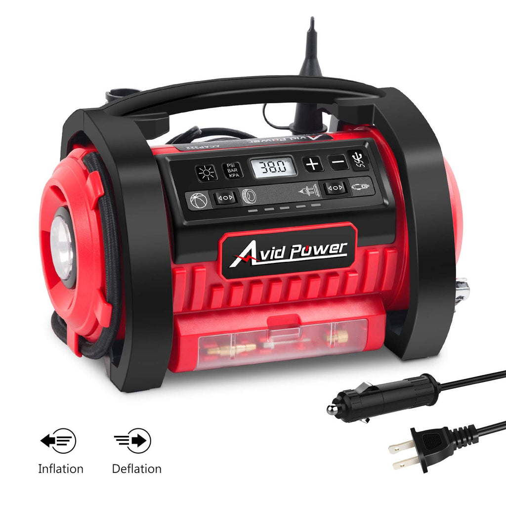 Tire Inflator Air Compressor, 12V DC / 110V AC Dual Power Tire Pump with  Inflation and Deflation Modes, Dual Powerful Motors, Digital Pressure  Gauge