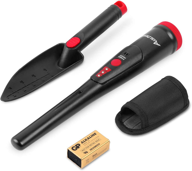 Avid Power Pinpointer Metal Detectors 360° Scanning LED Range Indicators & Buzzer Vibration Pinpointing Finder Probe with Belt Holster Shovel and 9V Battery for Adults and Kids