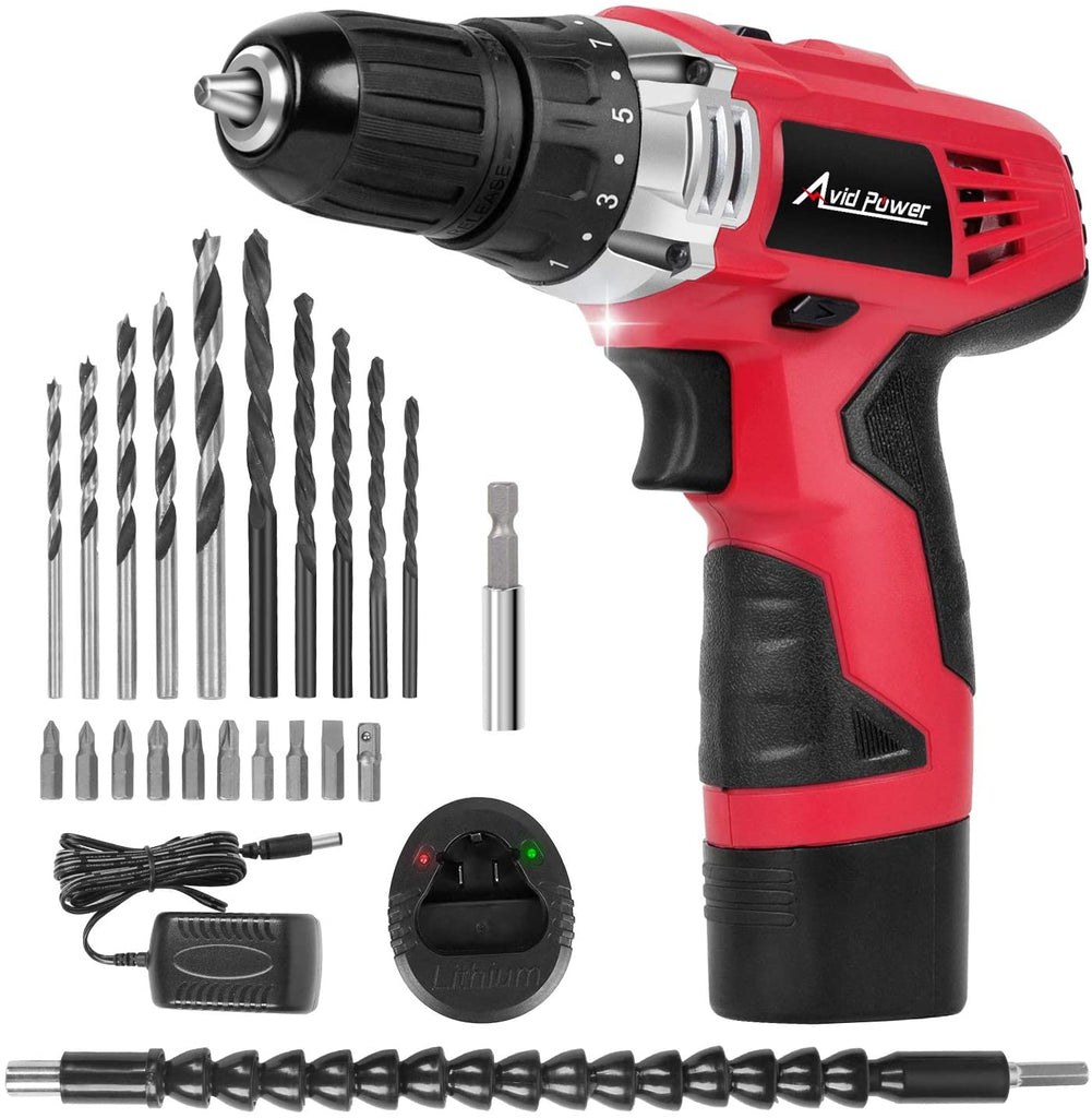 Avid Power 12V Cordless Drill, Power Drill Set with 22pcs Impact Driver/Drill Bits, 15+1 Torque Setting, 3/8 inches Keyless Chuck, 2 Variable Speed